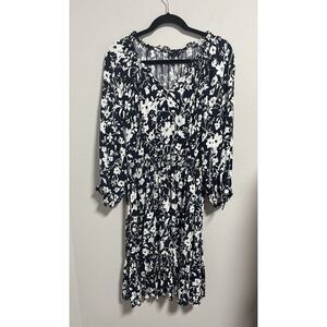 Talbots Floral Ruffle Collar Dress Long Sleeve Elastic Waist Fit & Flare Large